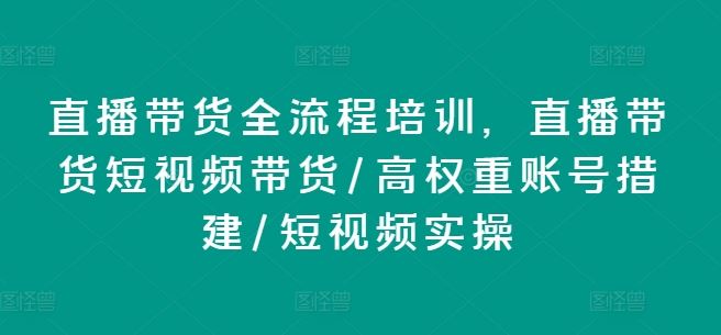 直播带货全流程培训，直播带货短视频带货/高权重账号措建/短视频实操-婷婷聊项目