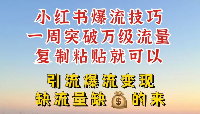 小红书爆流技巧，一周突破万级流量，复制粘贴就可以，引流爆流变现【揭秘】-婷婷聊项目