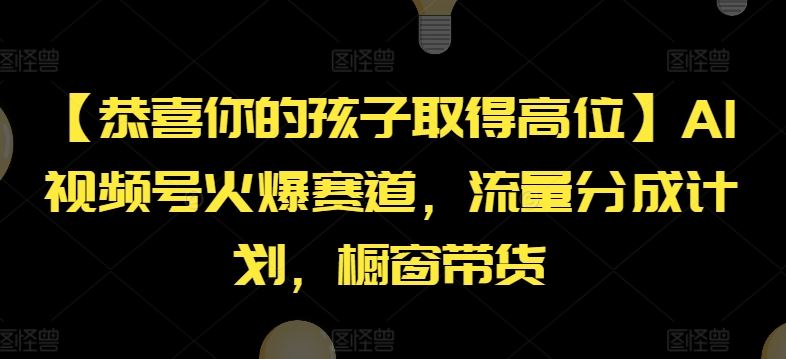 【恭喜你的孩子取得高位】AI视频号火爆赛道，流量分成计划，橱窗带货【揭秘】-婷婷聊项目
