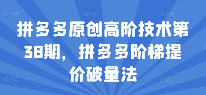 拼多多原创高阶技术第38期，拼多多阶梯提价破量法-婷婷聊项目