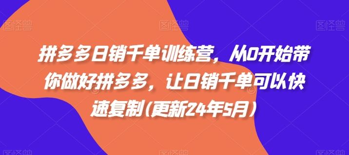 拼多多日销千单训练营，从0开始带你做好拼多多，让日销千单可以快速复制(更新24年7月)-婷婷聊项目