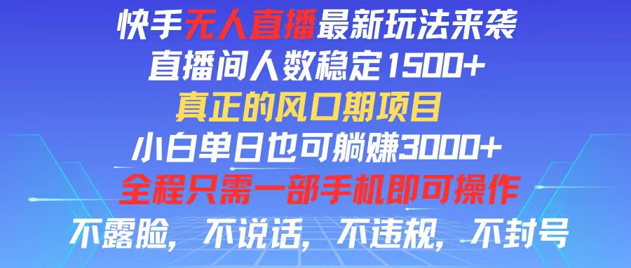 （11792期）快手无人直播全新玩法，直播间人数稳定1500+，小白单日也可躺赚3000+，…-婷婷聊项目