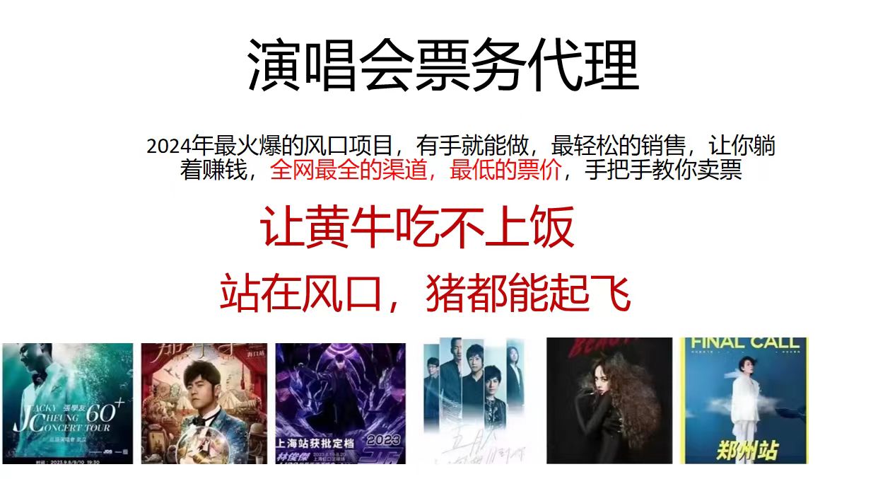 （12011期）2024演唱会低票务代理，新手可上手，手把手教你卖票，日入2000+，会玩…-婷婷聊项目