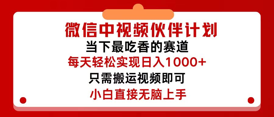 （12017期）微信中视频伙伴计划，仅靠搬运就能轻松实现日入500+，关键操作还简单，…-婷婷聊项目
