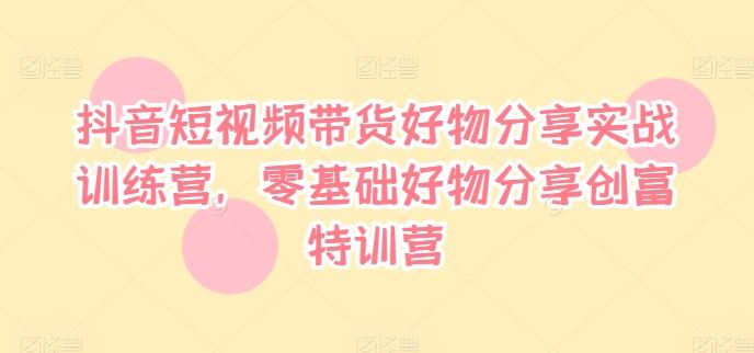 抖音短视频带货好物分享实战训练营，零基础好物分享创富特训营-婷婷聊项目