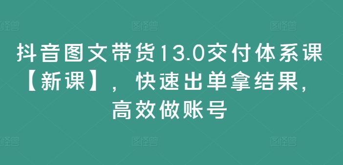 抖音图文带货13.0交付体系课【新课】，快速出单拿结果，高效做账号-婷婷聊项目
