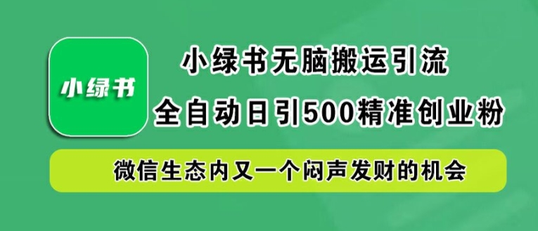 小绿书无脑搬运引流，全自动日引500精准创业粉，微信生态内又一个闷声发财的机会【揭秘】-婷婷聊项目