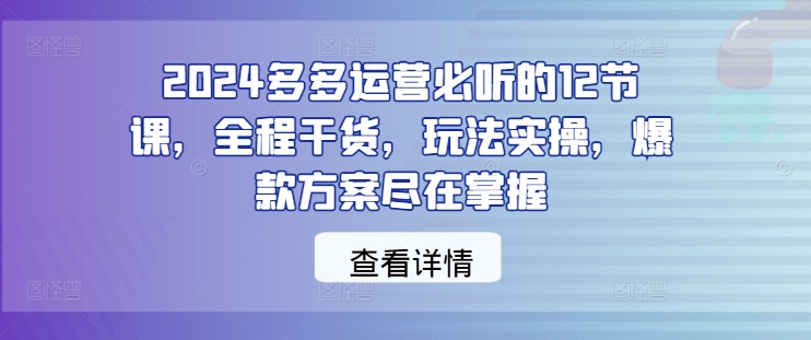 2024多多运营必听的12节课，全程干货，玩法实操，爆款方案尽在掌握-婷婷聊项目
