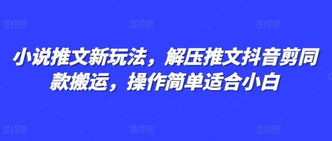 小说推文新玩法，解压推文抖音剪同款搬运，操作简单适合小白-婷婷聊项目